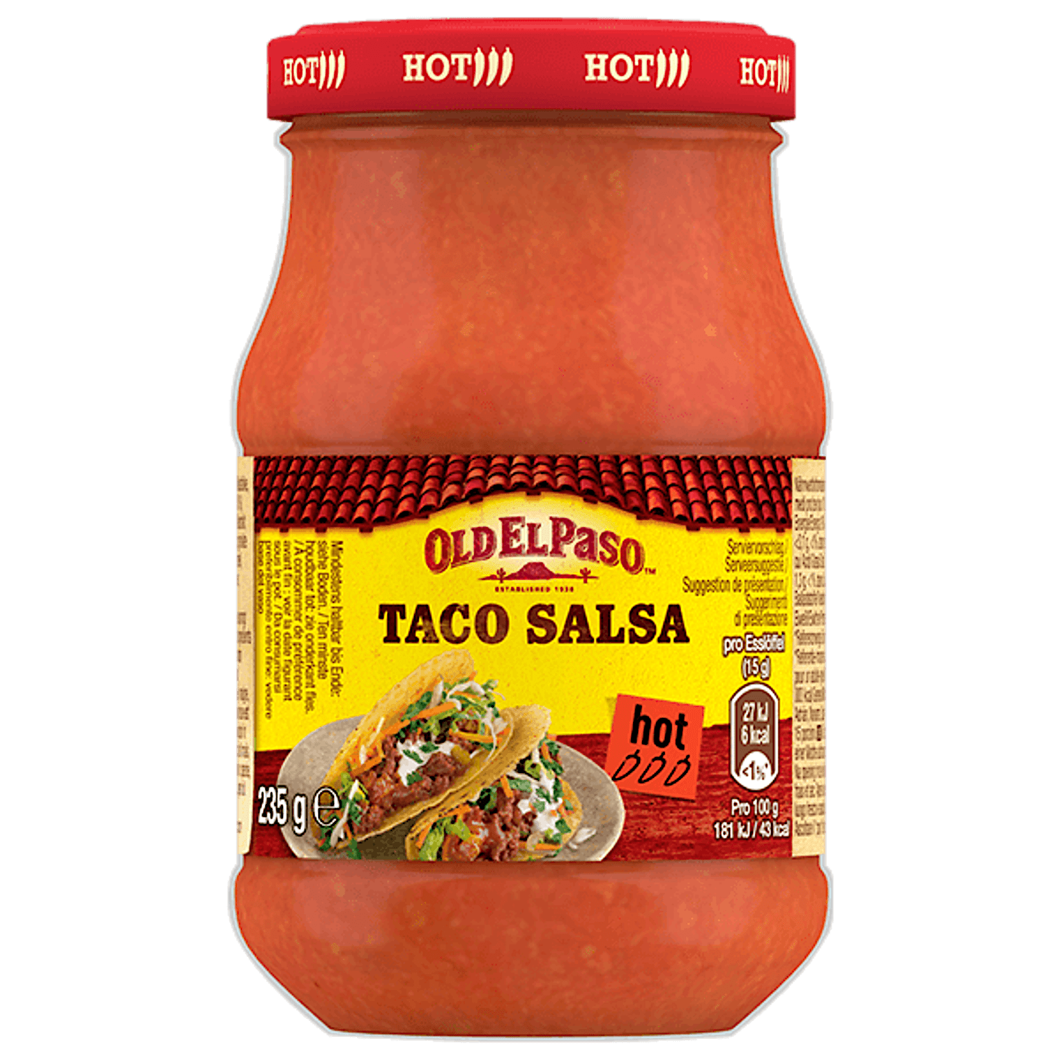 una bottiglia di salsa piccante Old El Paso Taco, 235 g